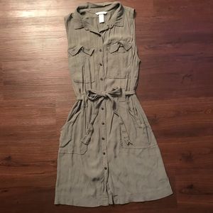 Olive trench button up sleeveless dress